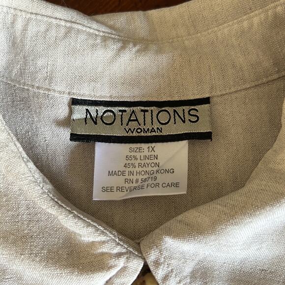 Notations Woman 1X Natural Beige Linen Blend Tunic Blouse - Picture 4 of 10
